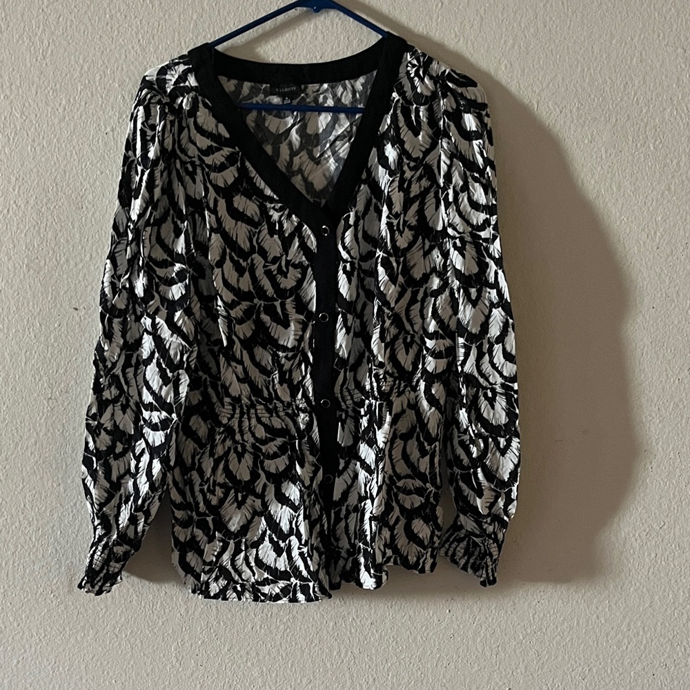 Talbots Black and White Leaf Print Blouse